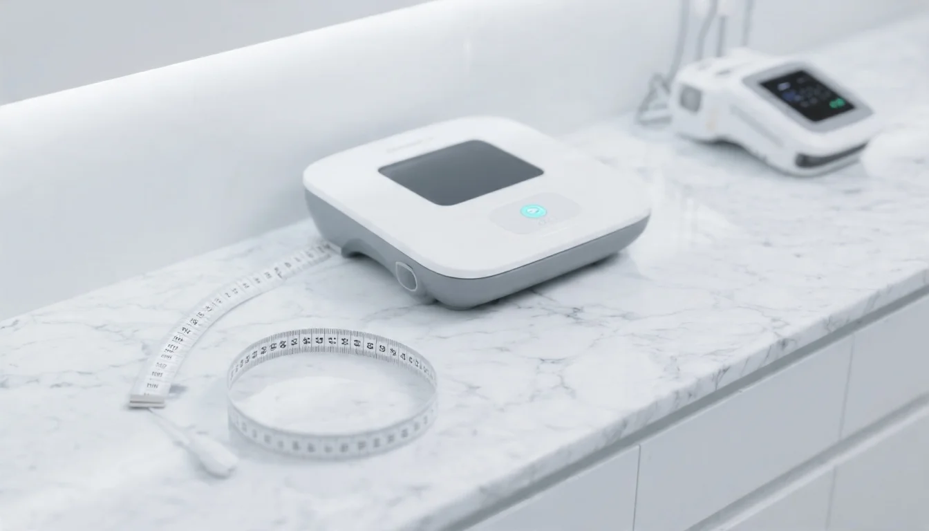 Clinical setting showing lab results and body composition analysis for medical weight loss
